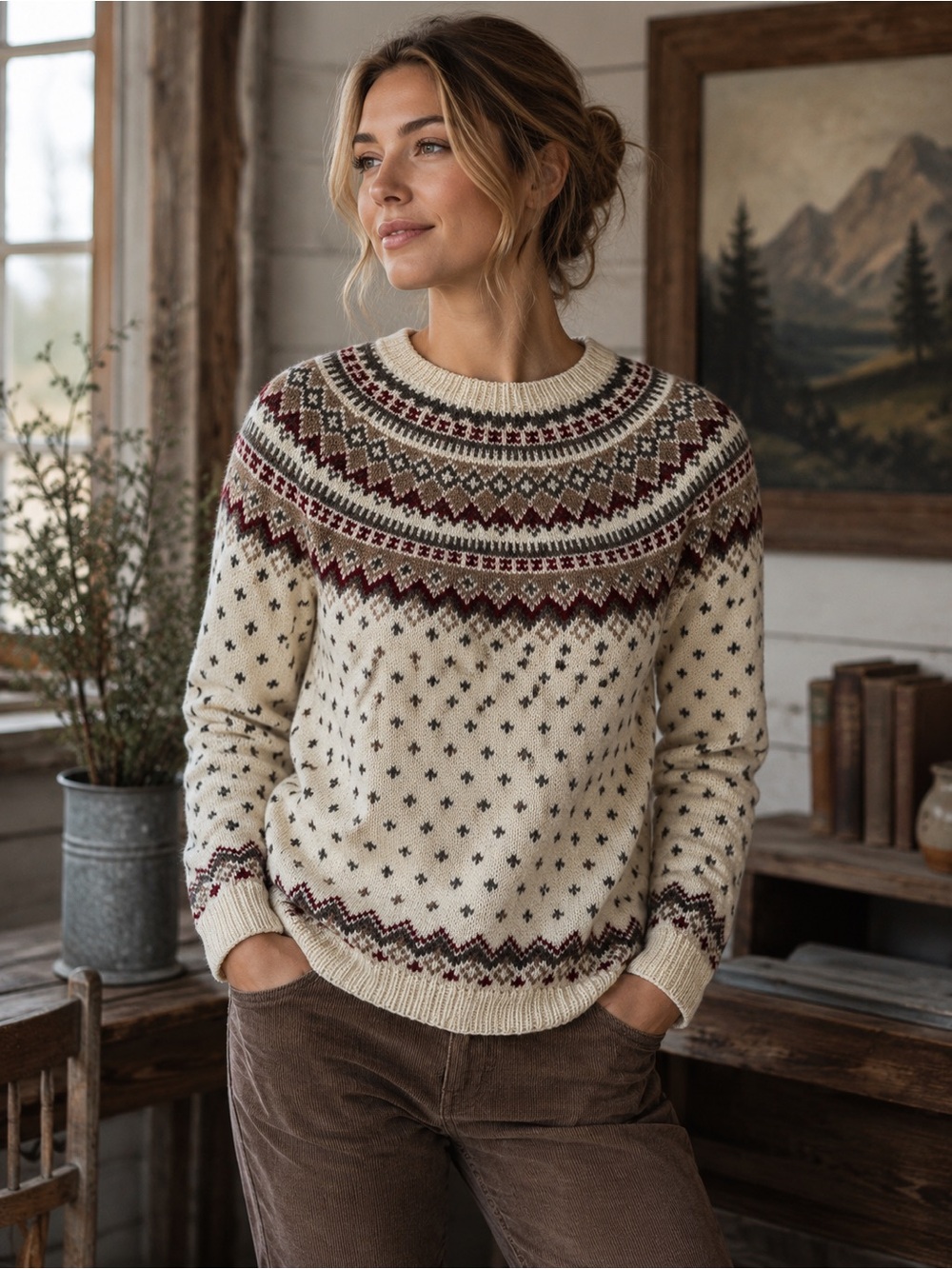 Handknit Thick Wool Fair Isle Sweater